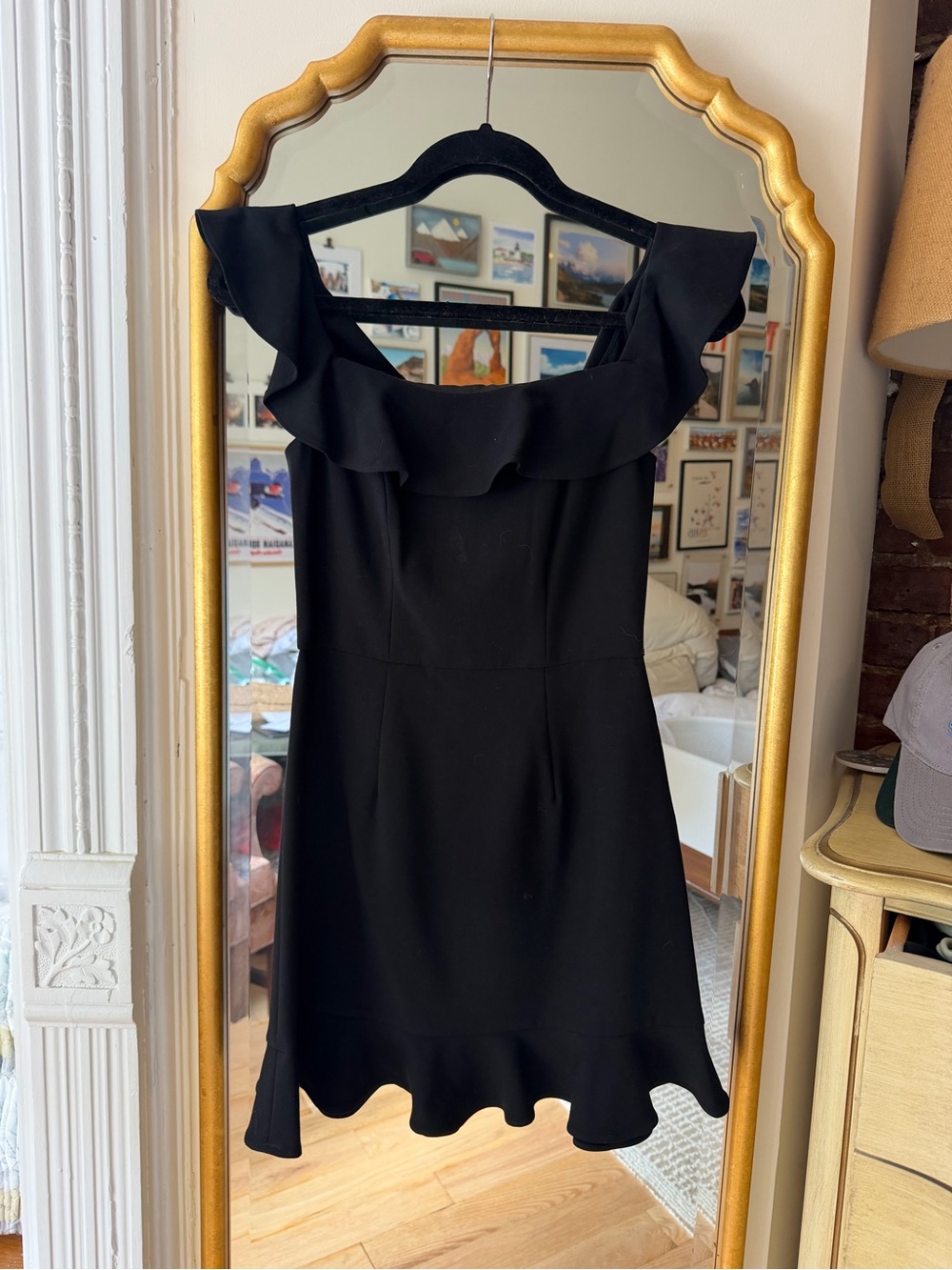 French Connection Black Ruffle Mini Dress